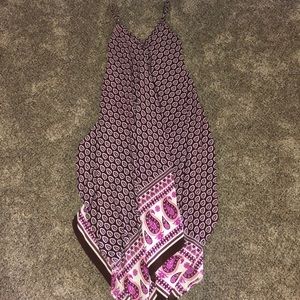 Purple pattern dress.